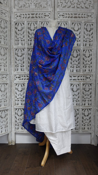 Blue floral sequinned vintage dupatta