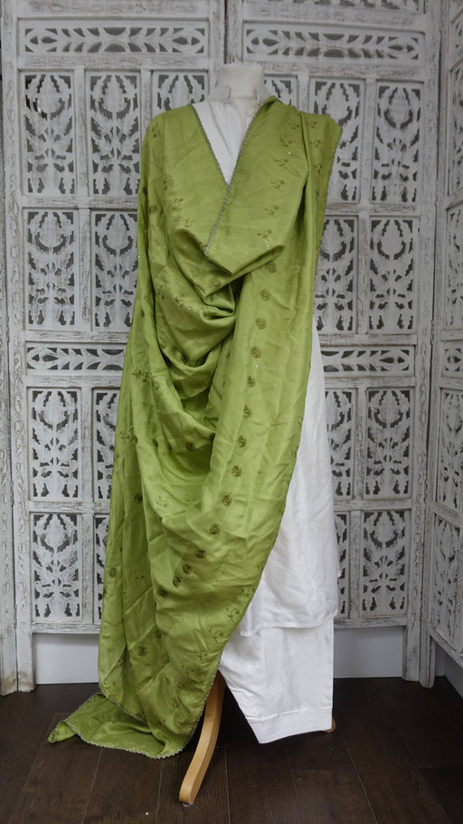 Green fine silk embroidered dupatta – full length view