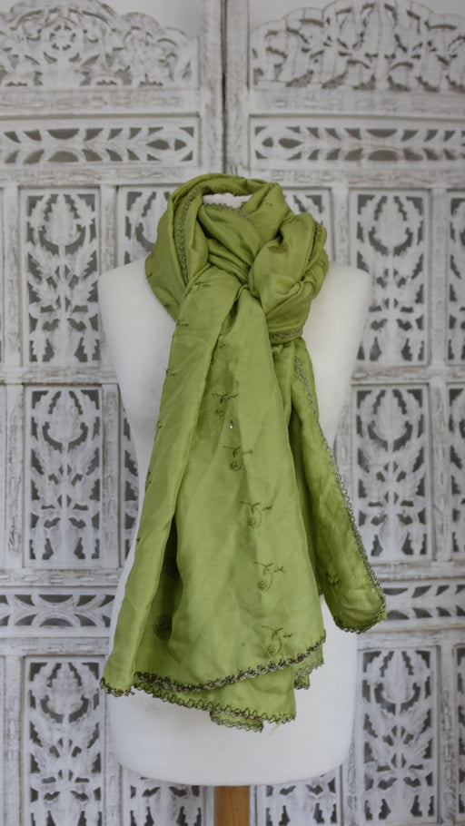 Green fine silk embroidered dupatta
