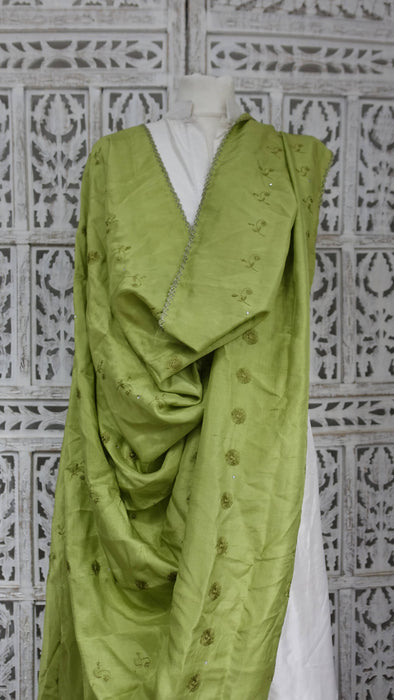 Green fine silk embroidered dupatta – border detail