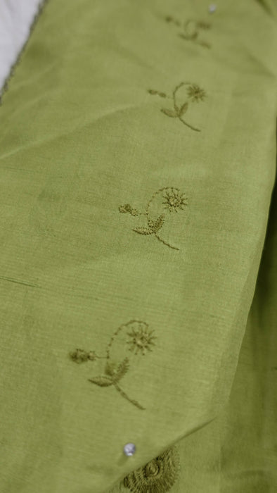 Green fine silk embroidered dupatta – shown draped