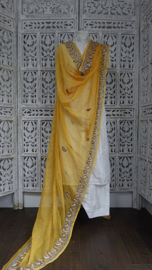 Yellow vintage paisley dupatta – full length view