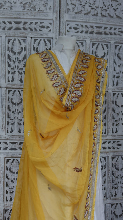 Yellow vintage paisley dupatta – border detail