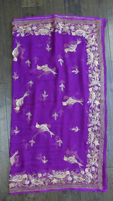 Purple embellished with bird motif dupatta – folded view