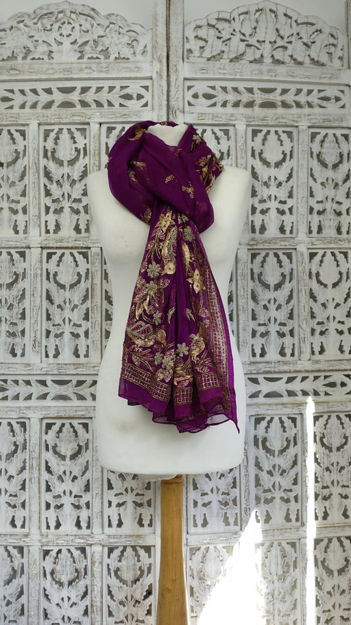 Purple embellished with bird motif dupatta – full length view