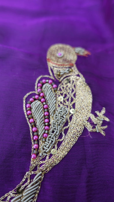 Purple embellished with bird motif dupatta – border detail