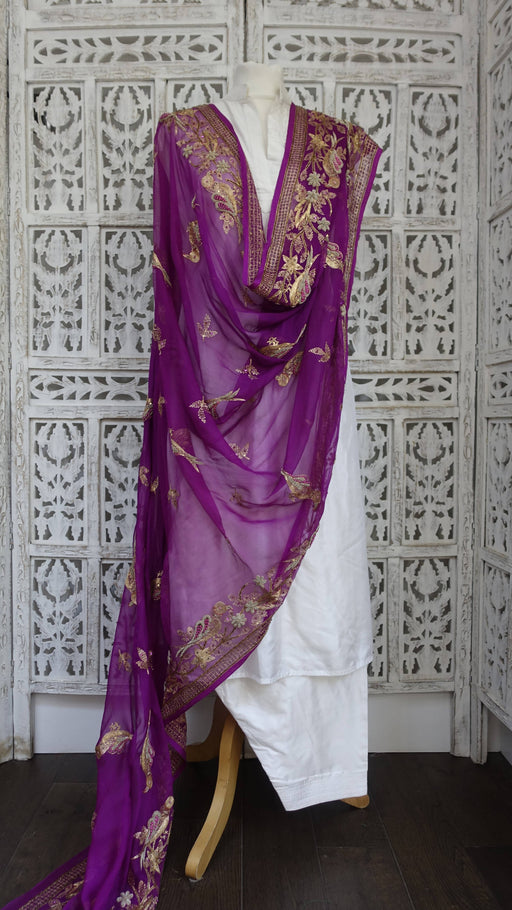 Purple embellished with bird motif dupatta