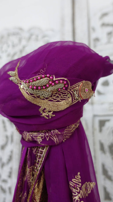 Purple embellished with bird motif dupatta – border detail