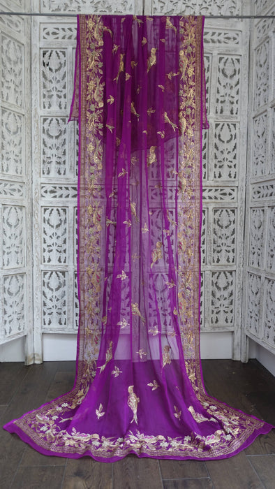 Purple embellished with bird motif dupatta – shown draped