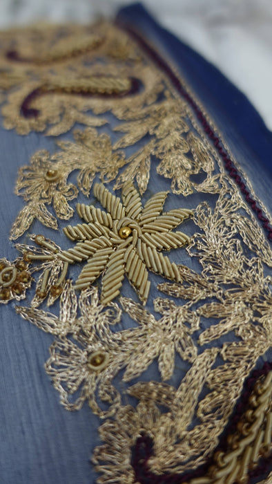 Navy blue zardosi worked silk chiffon dupatta – border detail
