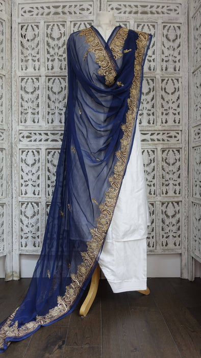 Navy blue zardosi worked silk chiffon dupatta – pattern detail