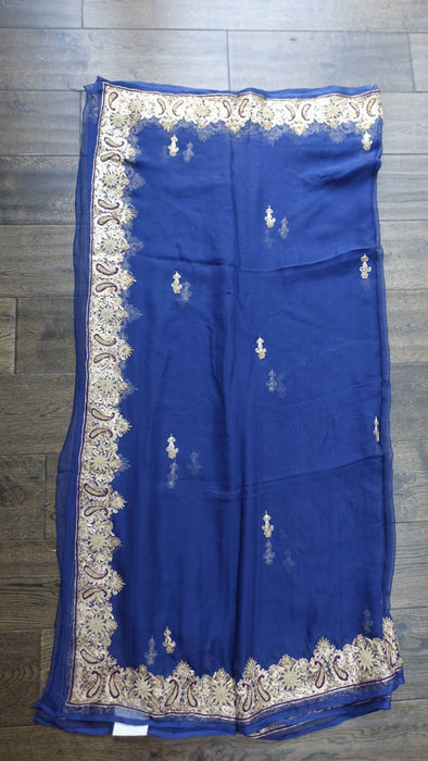 Navy blue zardosi worked silk chiffon dupatta – corner detail