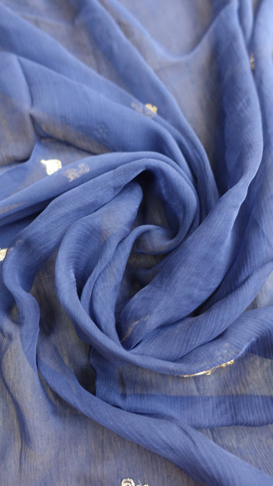 Navy blue zardosi worked silk chiffon dupatta – fabric and colour detail