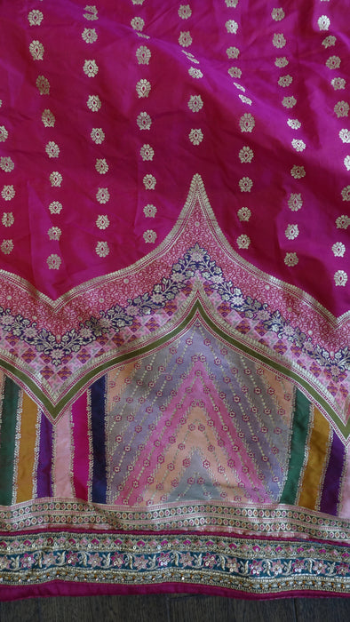 Pink wide border dupatta – shown draped