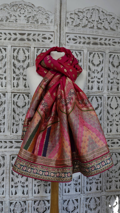 Pink wide border dupatta