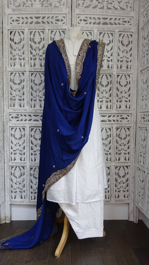 Blue crushed silk zardosi beaded dupatta