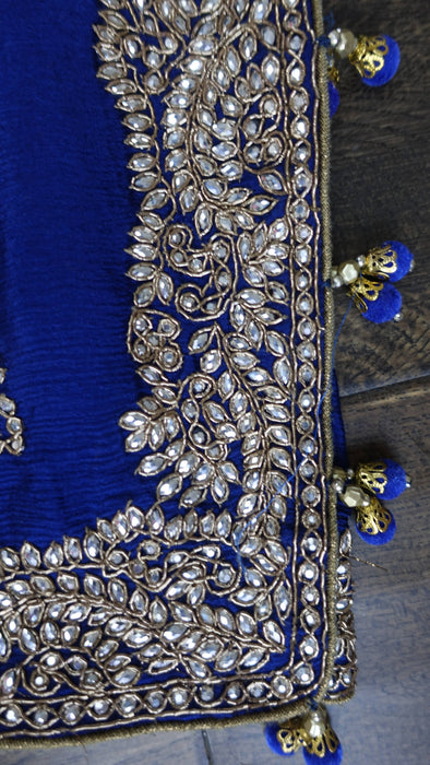 Blue crushed silk zardosi beaded dupatta – corner detail