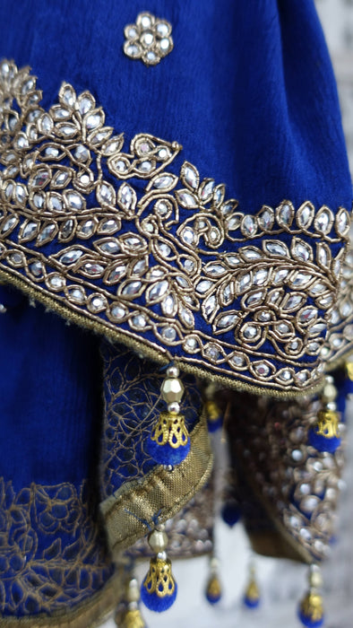 Blue crushed silk zardosi beaded dupatta – shown draped
