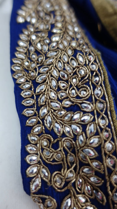 Blue crushed silk zardosi beaded dupatta – close-up of the embellishment