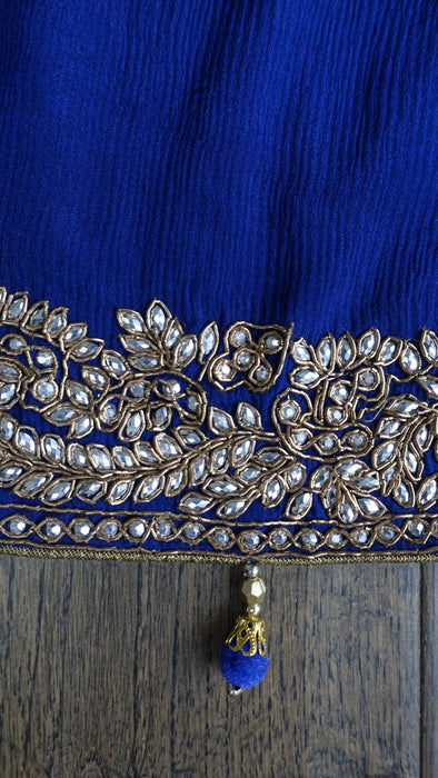 Blue crushed silk zardosi beaded dupatta – reverse side