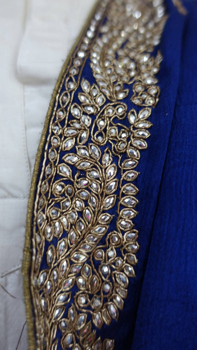 Blue crushed silk zardosi beaded dupatta – pattern detail