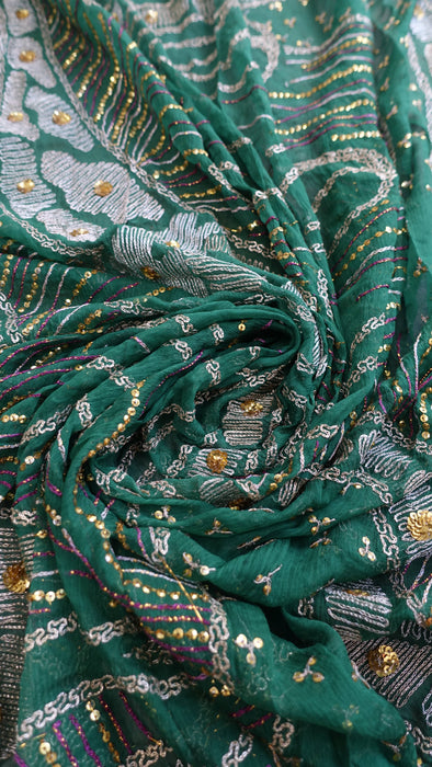 Green vintage silk chiffon embroidered with kiran gota – border detail