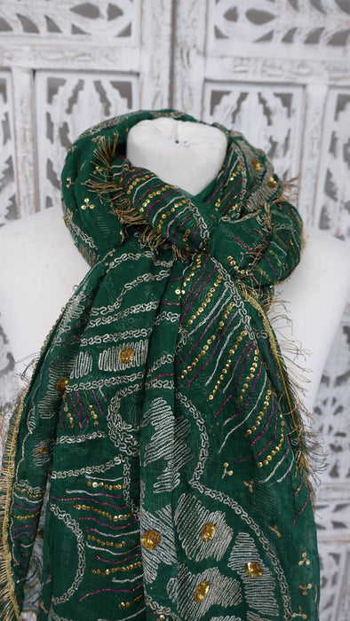 Green vintage silk chiffon embroidered with kiran gota – close-up of the embellishment