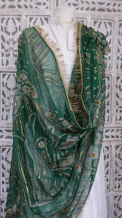 Green vintage silk chiffon embroidered with kiran gota – shown draped