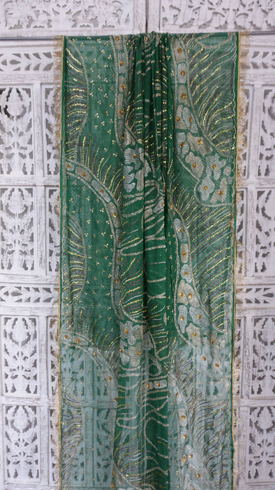 Green vintage silk chiffon embroidered with kiran gota – corner detail