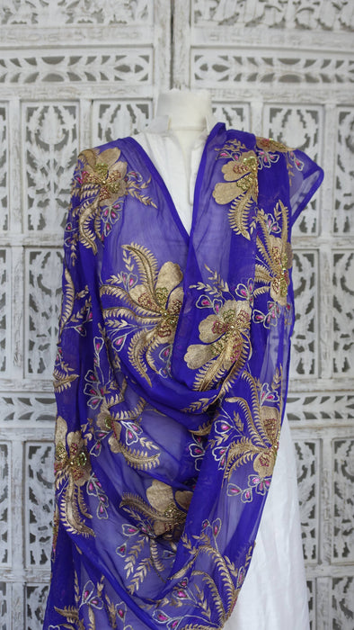 Purple heavy embellishment vintage dupatta – shown draped