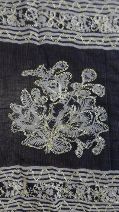 Midnight blue vintage tilla embroidered dupatta – corner detail