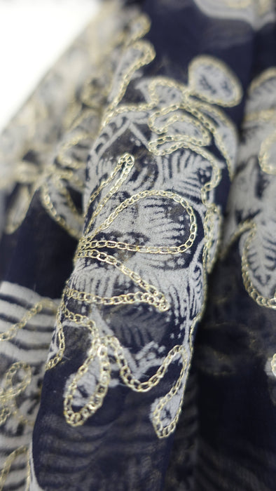 Midnight blue vintage tilla embroidered dupatta – shown draped
