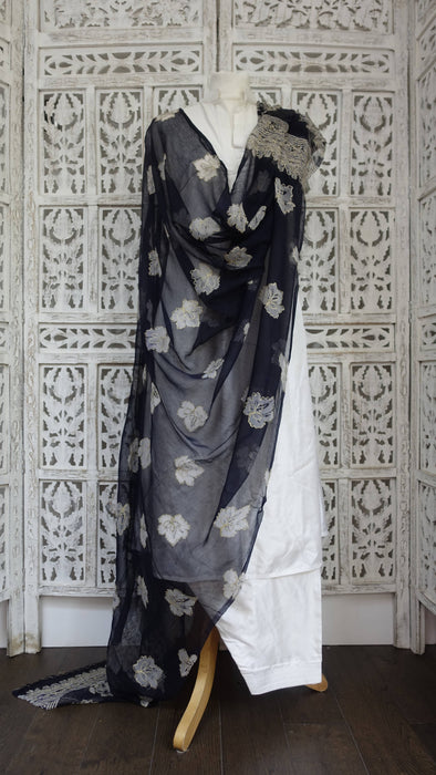 Midnight blue vintage tilla embroidered dupatta