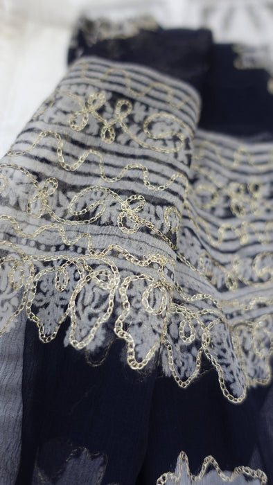 Midnight blue vintage tilla embroidered dupatta – reverse side
