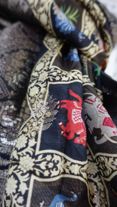 Black chanderi silk printed dupatta – reverse side
