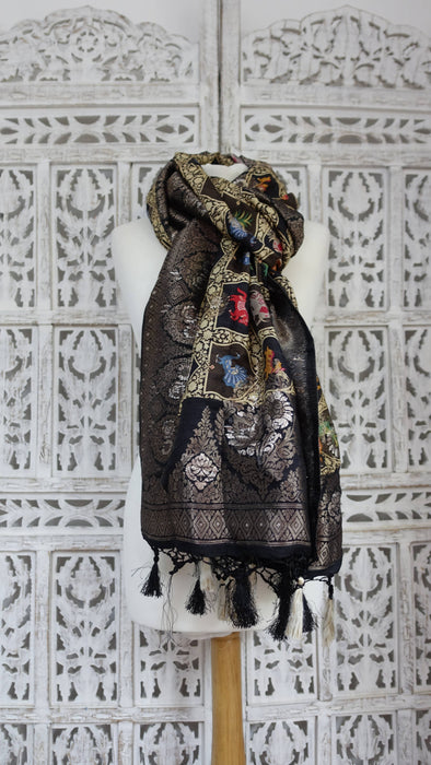 Black chanderi silk printed dupatta – full length view