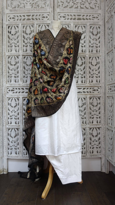 Black chanderi silk printed dupatta