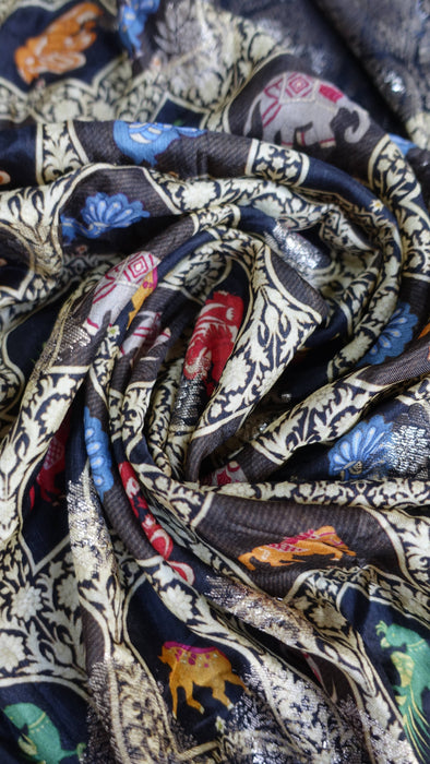 Black chanderi silk printed dupatta – full length view