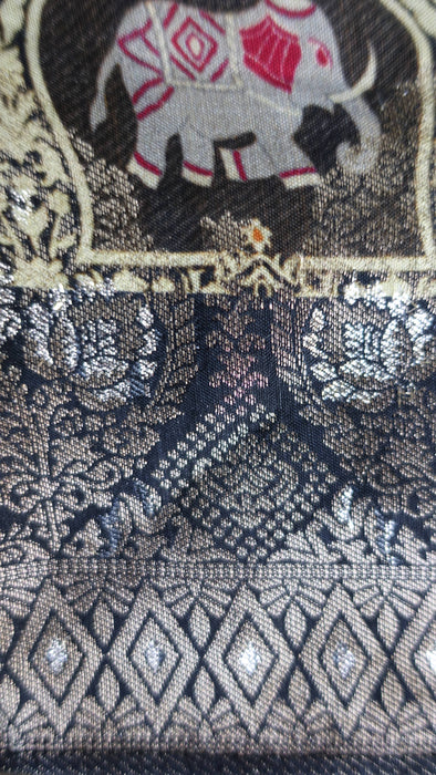 Black chanderi silk printed dupatta – corner detail
