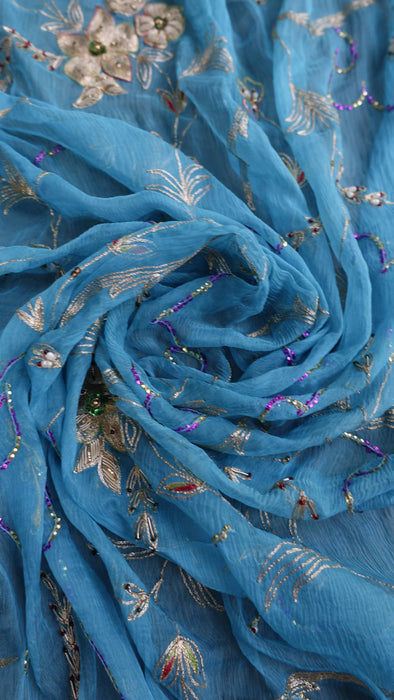 Bright blue zardosi dupatta vintage – border detail