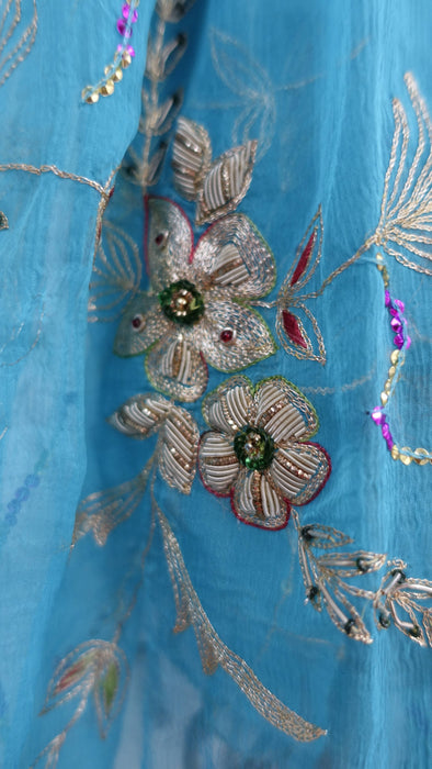 Bright blue zardosi dupatta vintage – fabric and colour detail