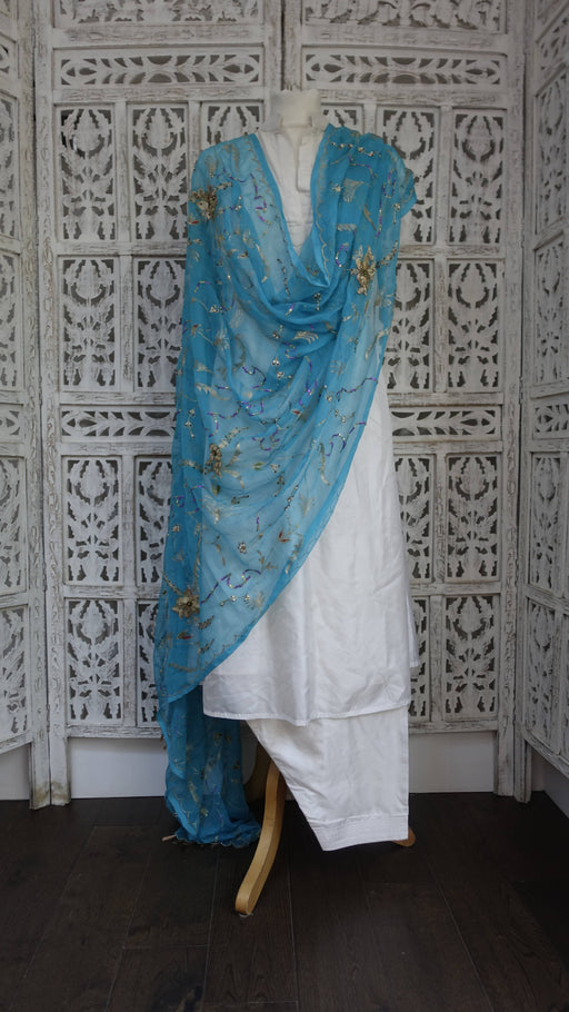 Bright blue zardosi dupatta vintage