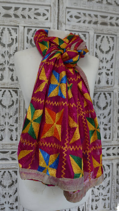 Pink phulkari chiffon dupatta – full length view