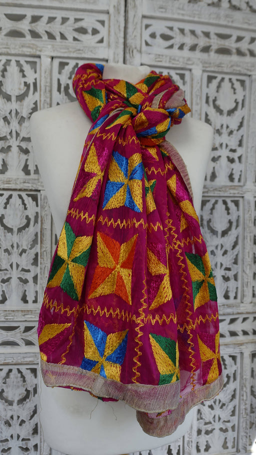 Pink phulkari chiffon dupatta – full length view