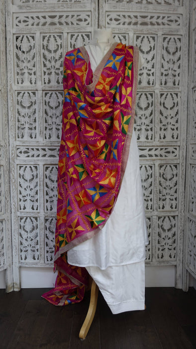 Pink phulkari chiffon dupatta