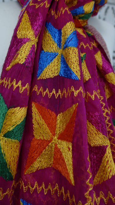 Pink phulkari chiffon dupatta – shown draped