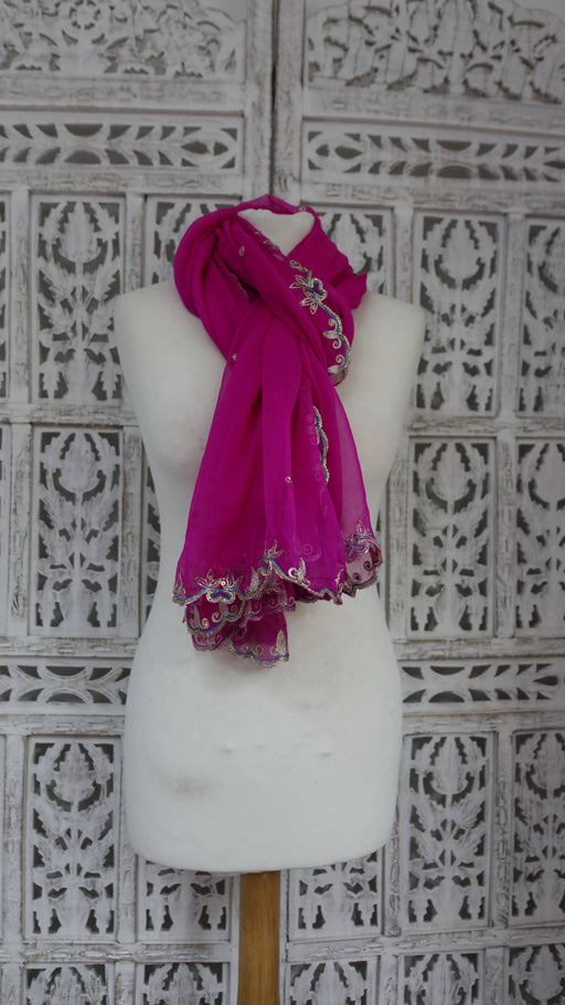 Hot pink zardosi edged dupatta – full length view