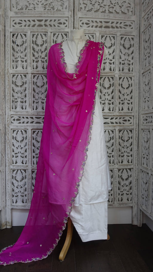 Hot pink zardosi edged dupatta