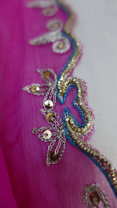 Hot pink zardosi edged dupatta – end panel detail