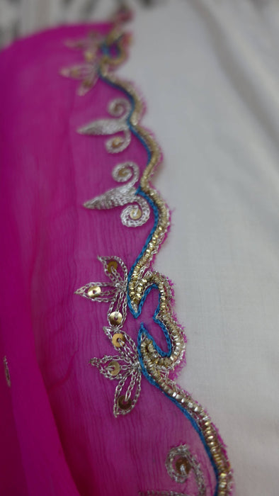 Hot pink zardosi edged dupatta – folded view